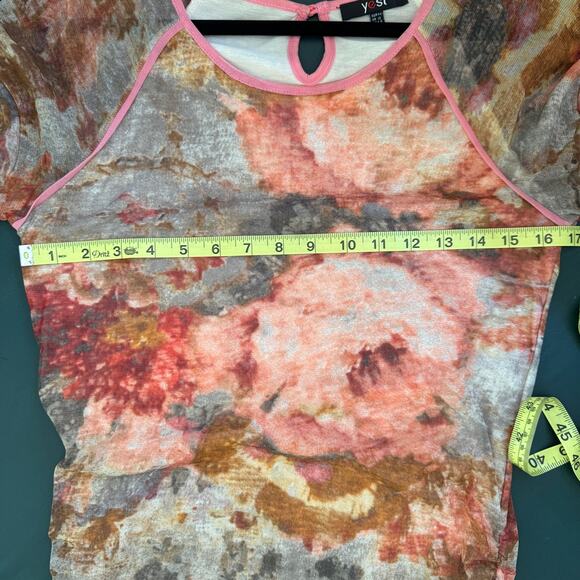 Y2K Mesh Womens Top Shortsleeve Sz M Scoop-Neck Multicolor Rouched Stretch Sheer - Picture 6 of 10